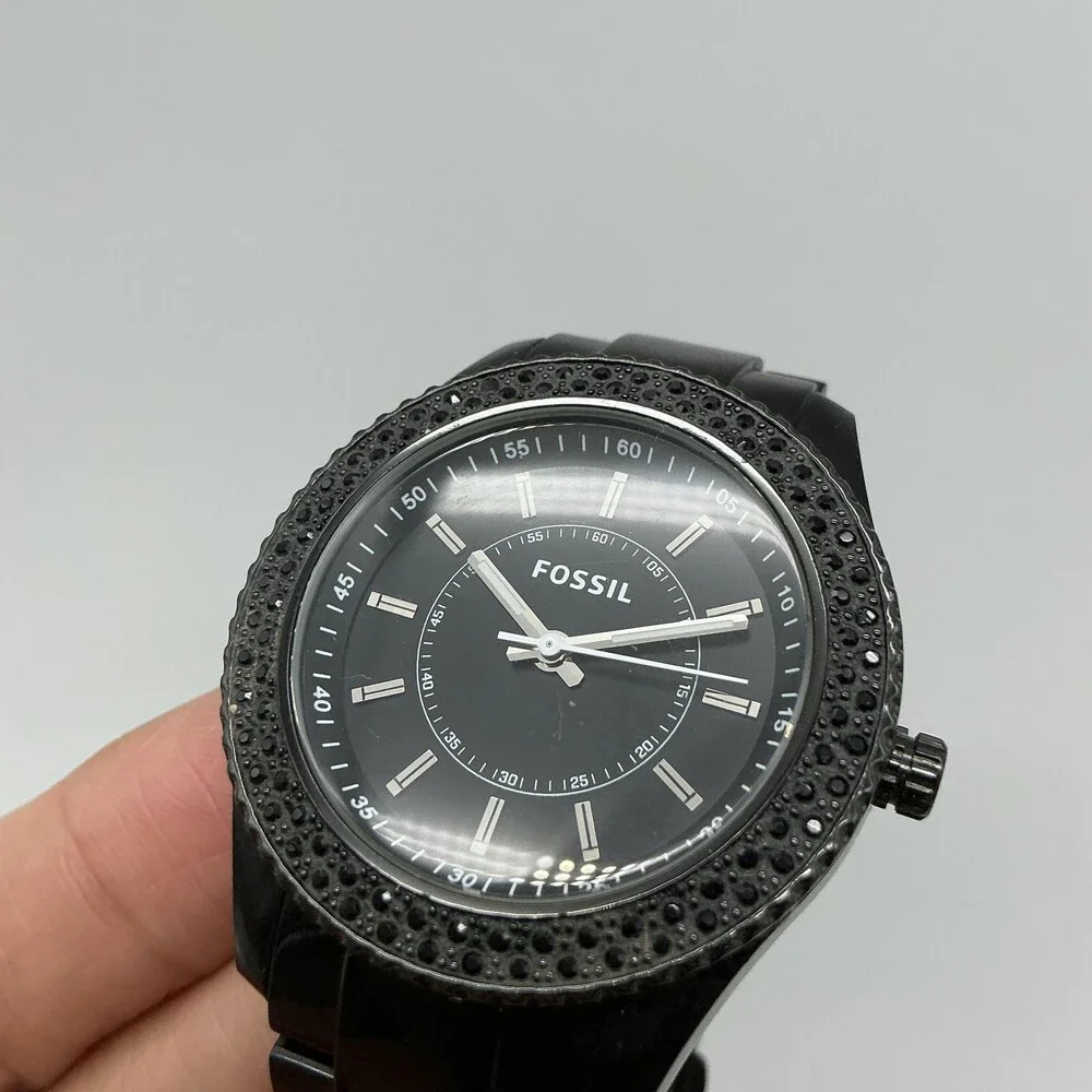 Fossil ES-2818 Womens Watch 38mm Black Dial Black Stainless Steel New Battery 6